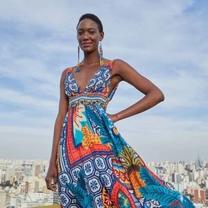 Farm Rio forest tiles V-neck dress. NWOT